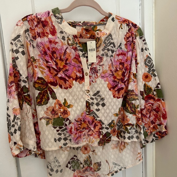 NWT Anthropologie Pilcro Cropped Surf Floral Blouse Medium - Picture 2 of 9